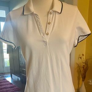 White/ navy trim Banana Republic knit polo dress size M